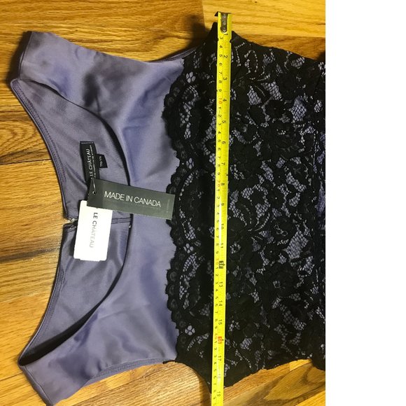 NWT Le Chateau Purple Lilac Black Floral Lace Skater Wedding Cocktail DRESS - Picture 4 of 6